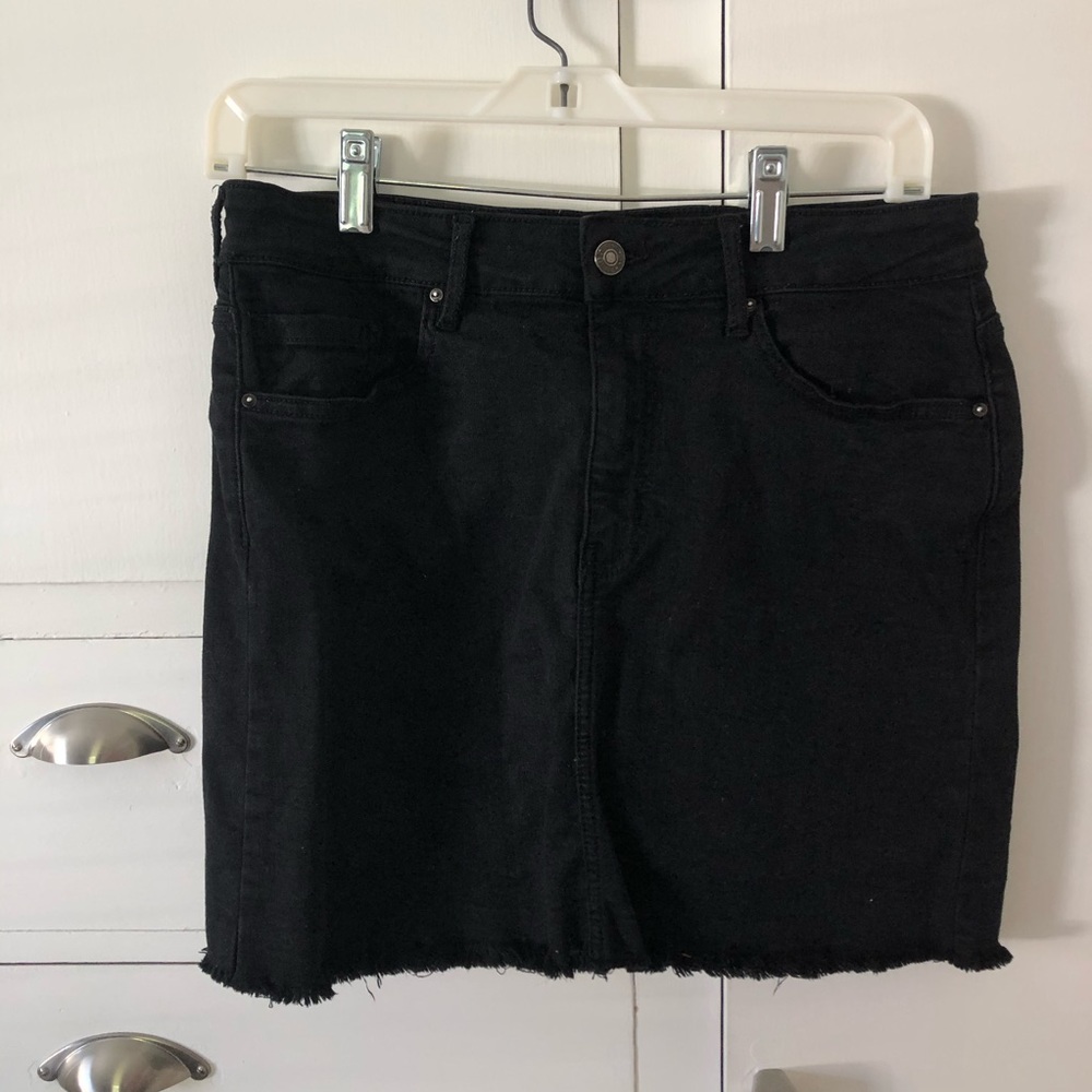 high waisted black mini jean skirt